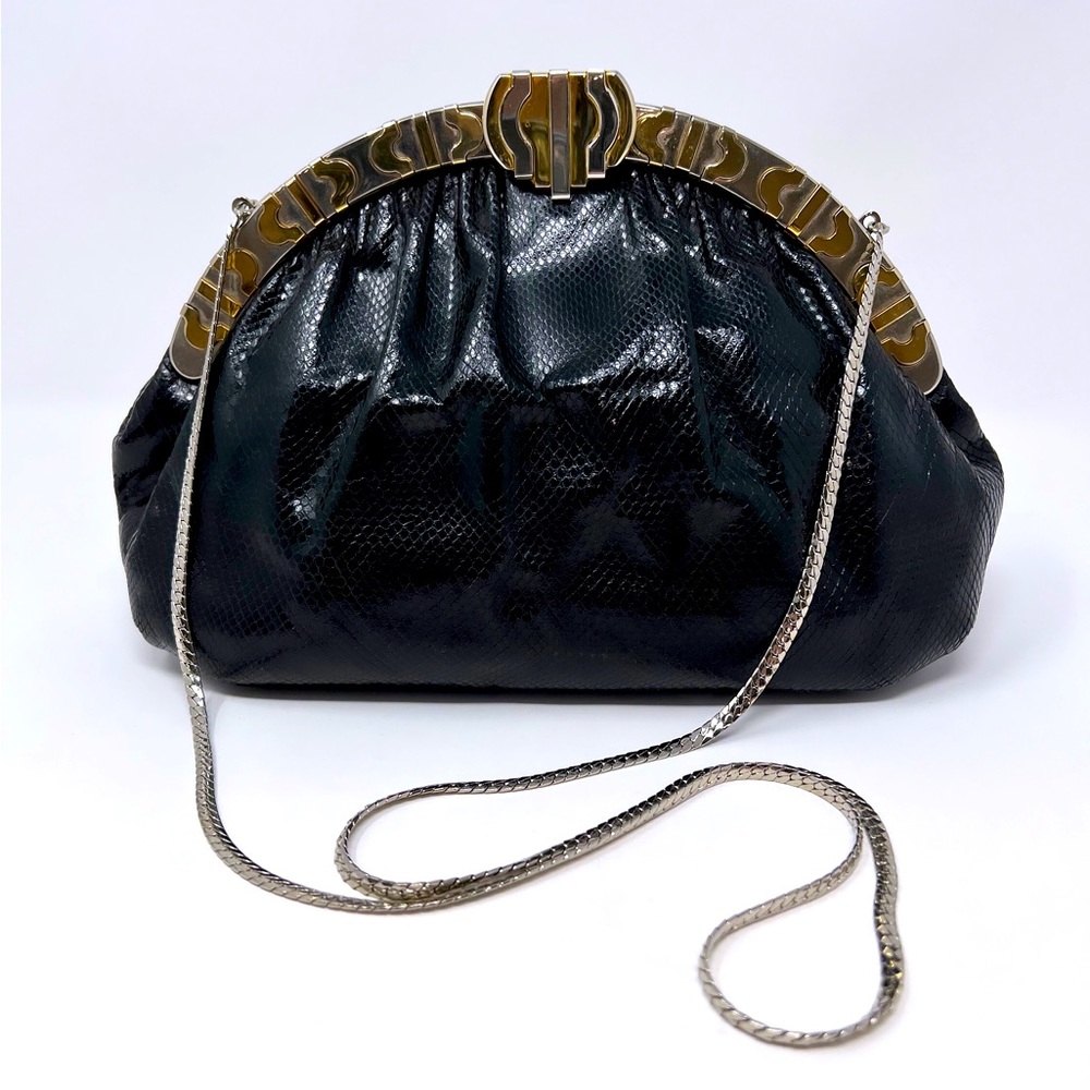 Vintage Art Deco Snakeskin Finesse La Mode Clutch Black